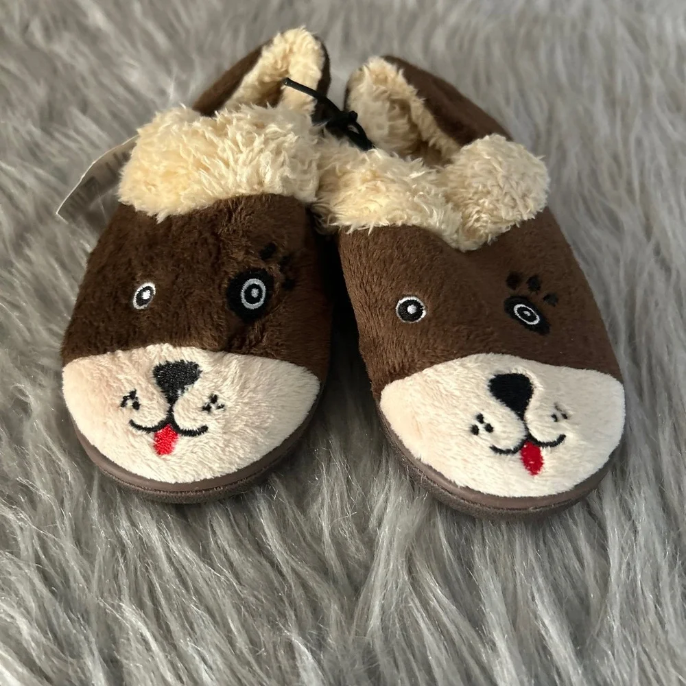Wonder Nation Dog Slippers Toddler Boys Size 9-10 Brown Slip On Lined Shoes